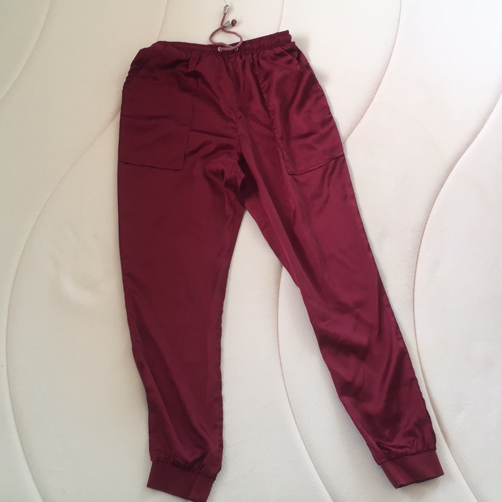 Red satin pants